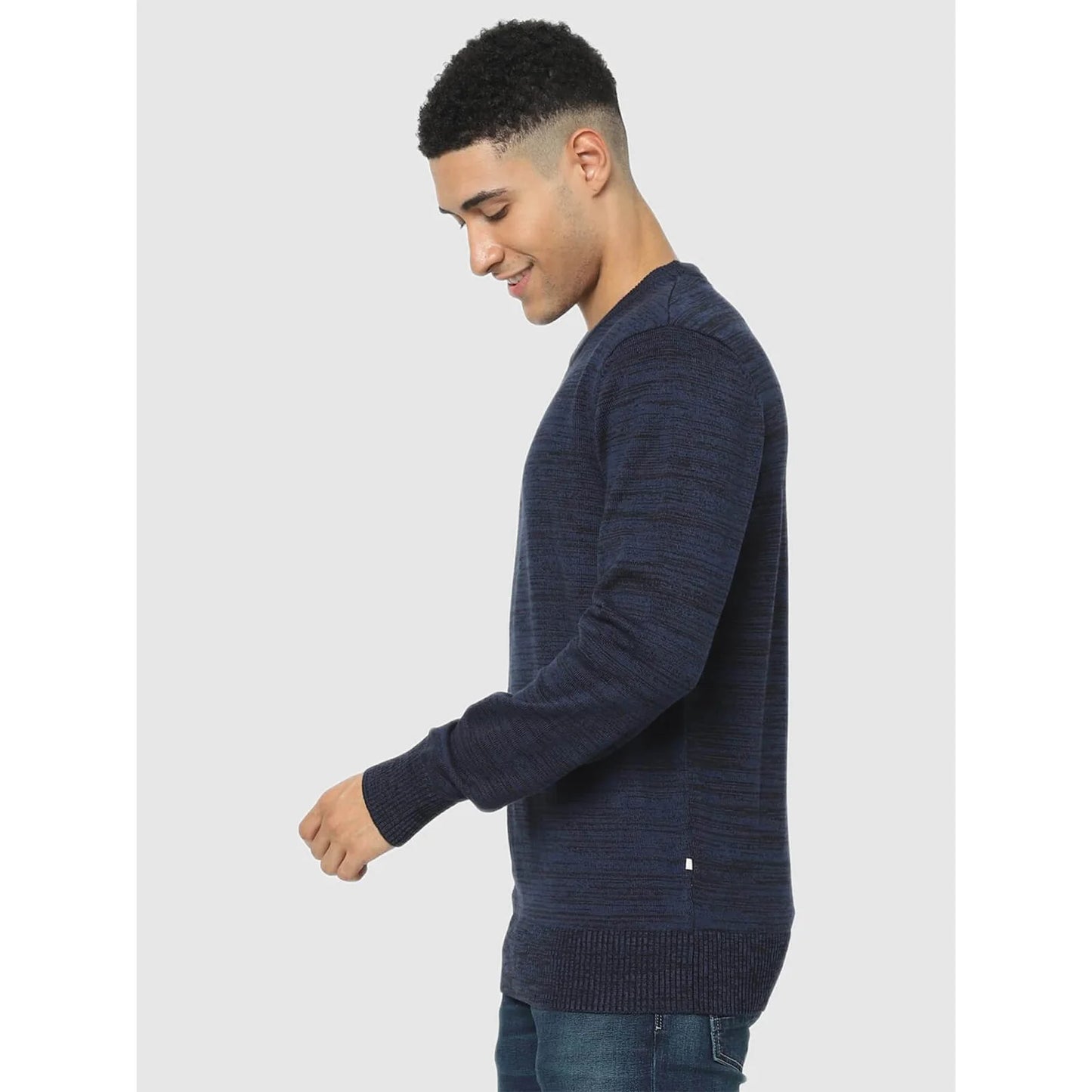 Navy Blue Solid Cotton Sweater