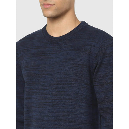 Navy Blue Solid Cotton Sweater