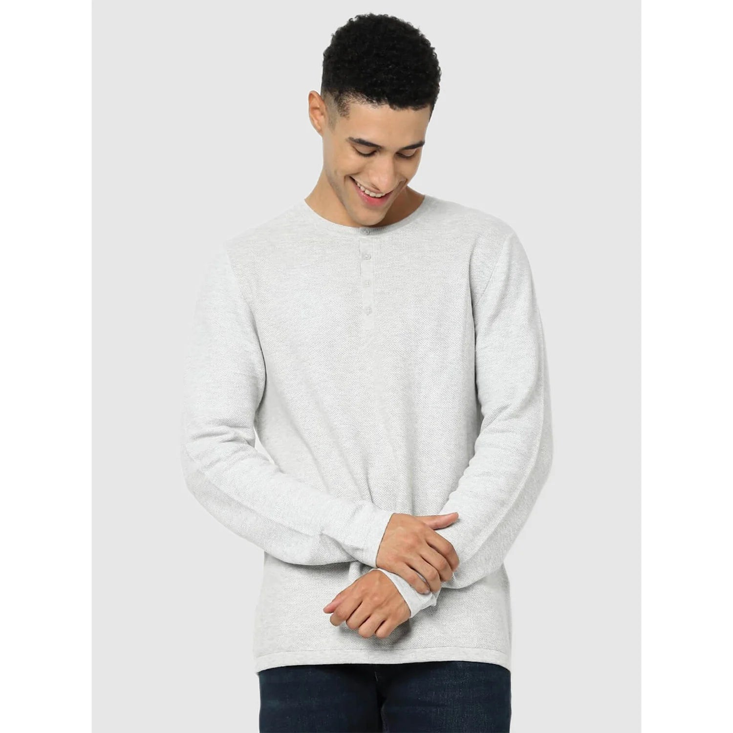 Grey Solid Cotton Sweater