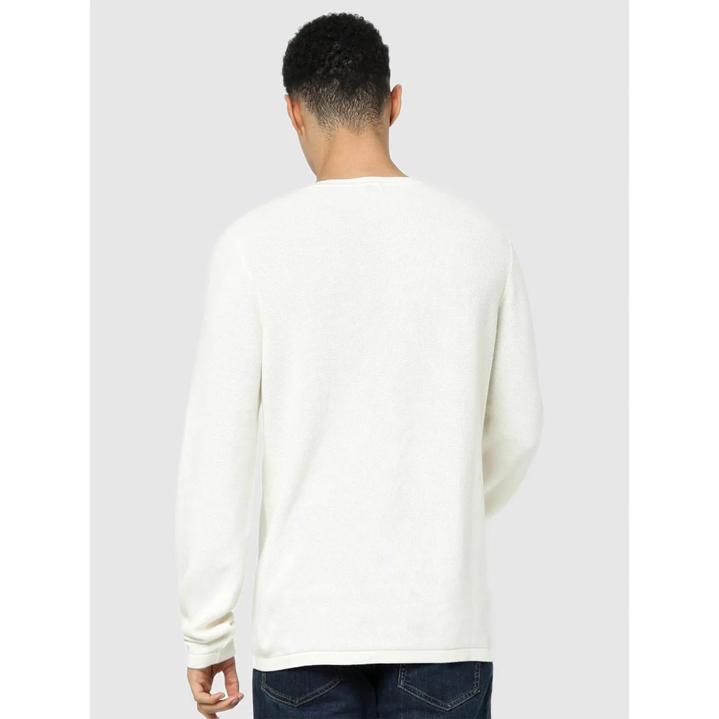 Off White Solid Cotton Sweater