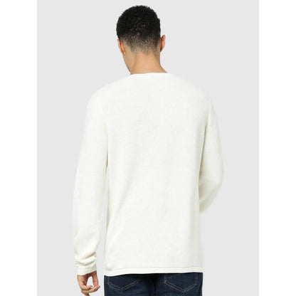 White Solid Cotton Sweater