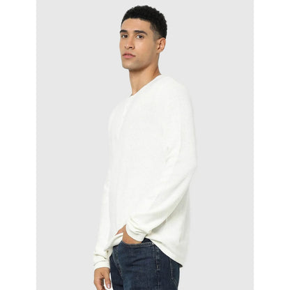 White Solid Cotton Sweater