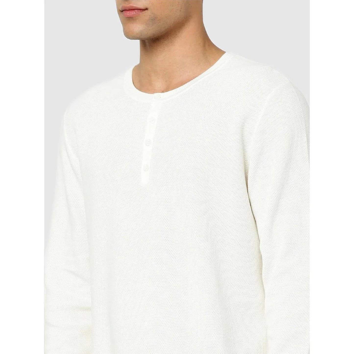 Off White Solid Cotton Sweater