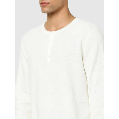 Off White Solid Cotton Sweater