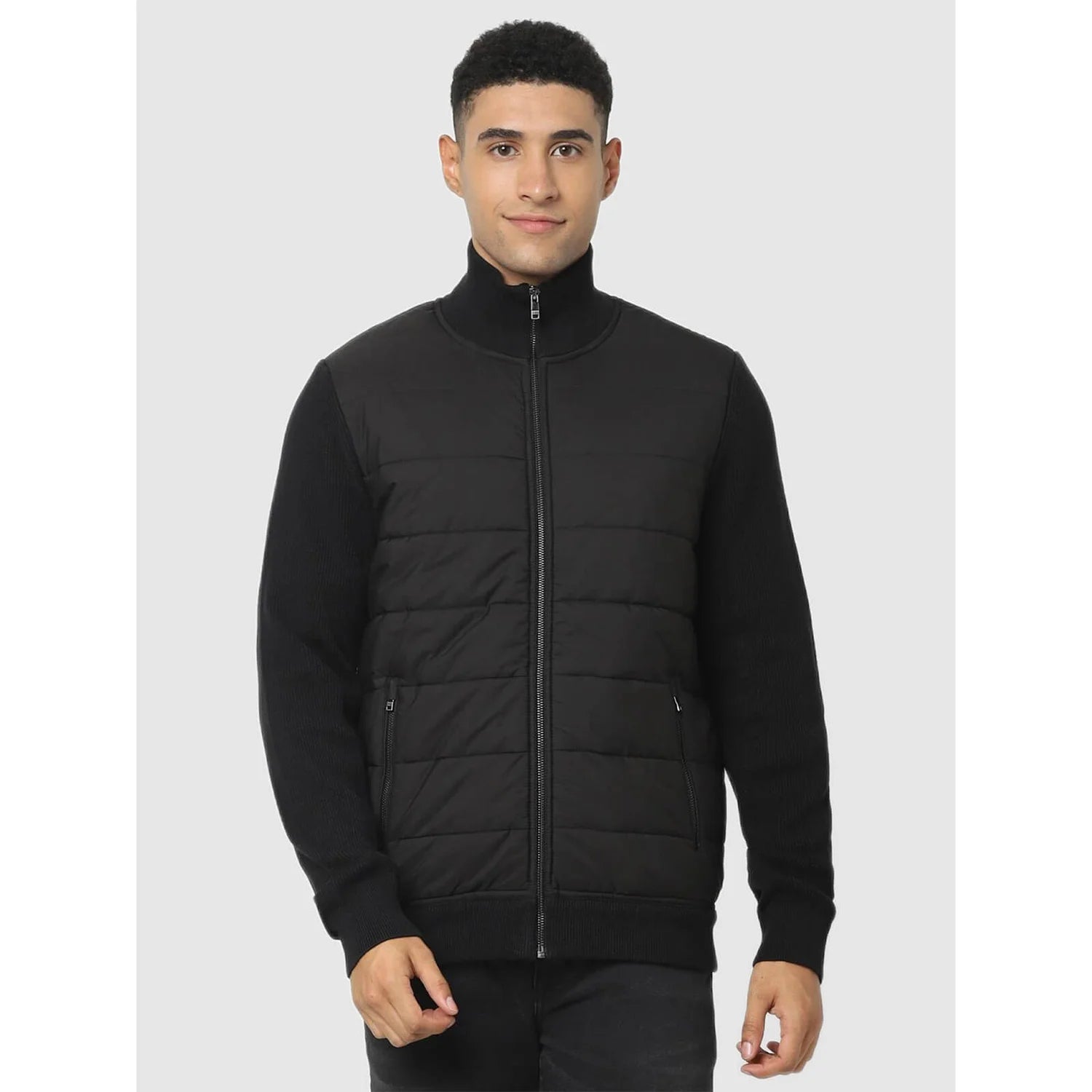 Black Solid Cotton Blend Jacket