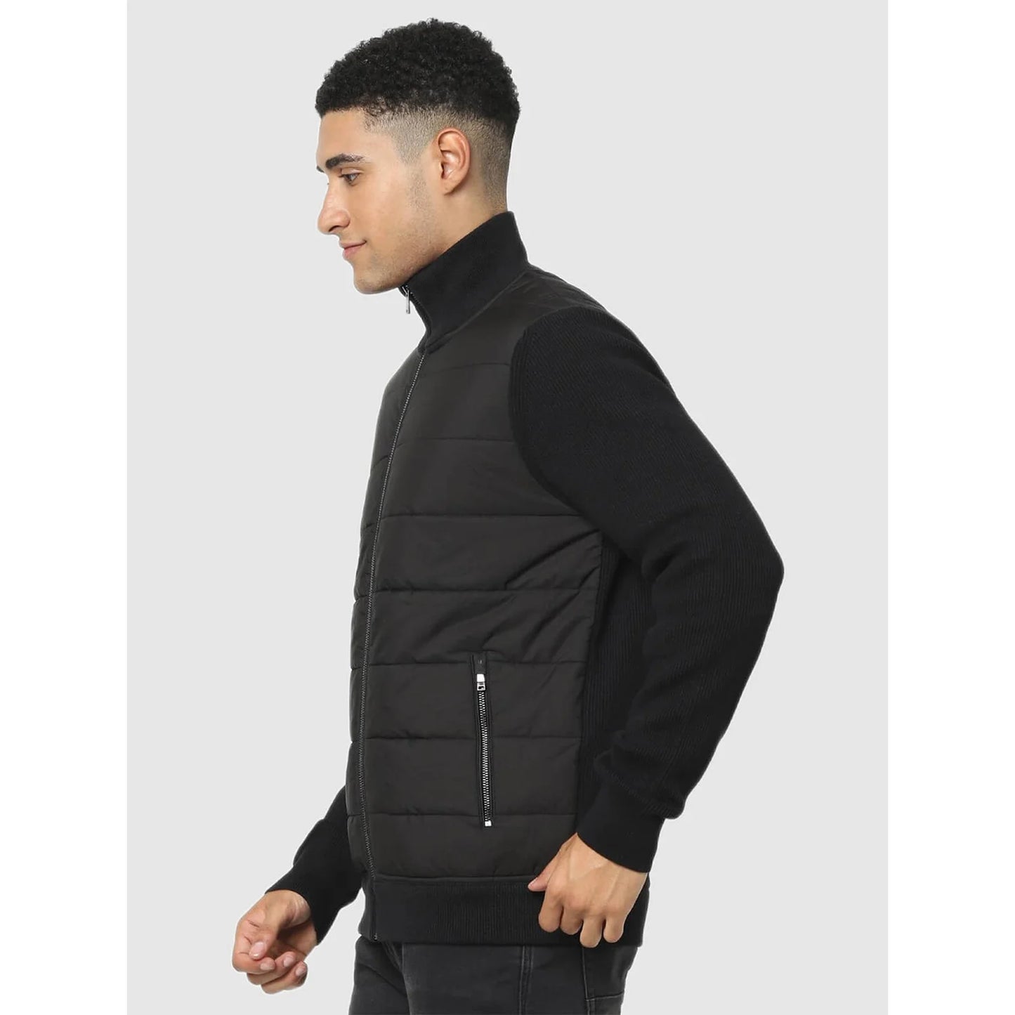 Black Solid Cotton Blend Jacket