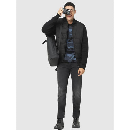 Black Solid Cotton Blend Jacket