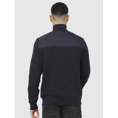 Navy Blue Solid Cotton Blend Jacket