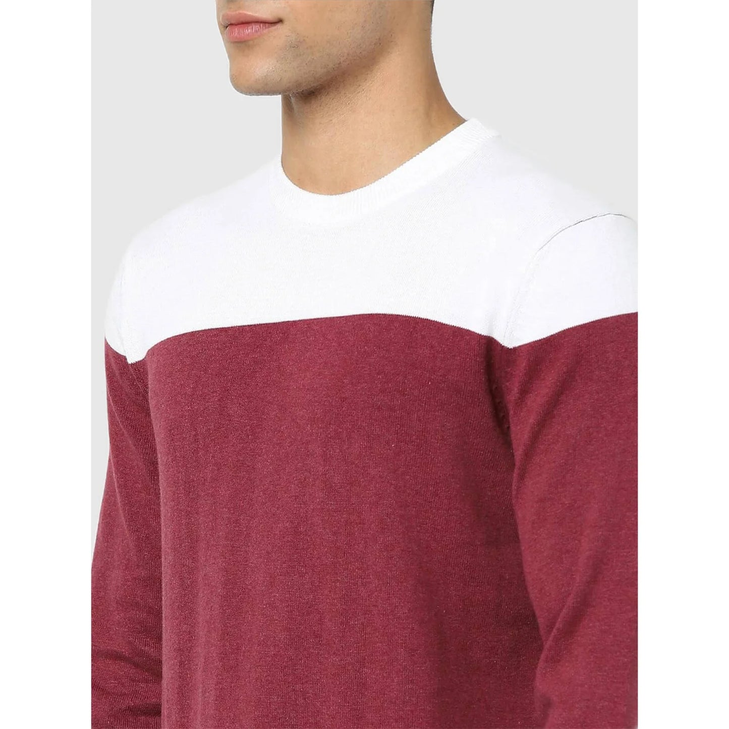 Maroon Colourblock Cotton Sweater