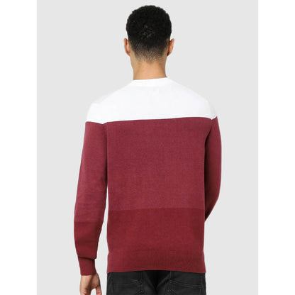 Maroon Colourblock Cotton Sweater