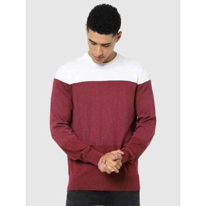 Maroon Colourblock Cotton Sweater