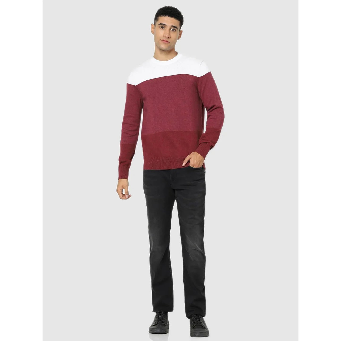 Maroon Colourblock Cotton Sweater