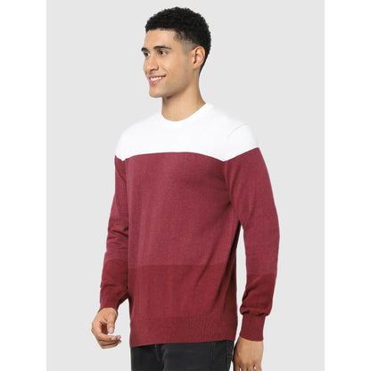 Maroon Colourblock Cotton Sweater