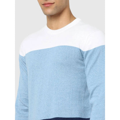 Blue Colourblock Cotton Sweater