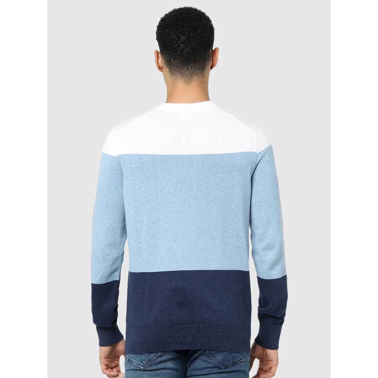 Blue Colourblock Cotton Sweater