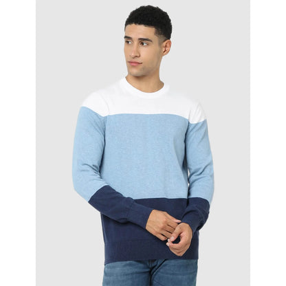 Blue Colourblock Cotton Sweater