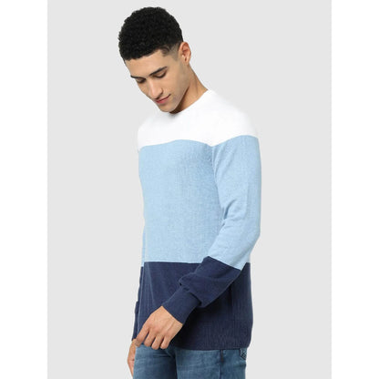 Blue Colourblock Cotton Sweater