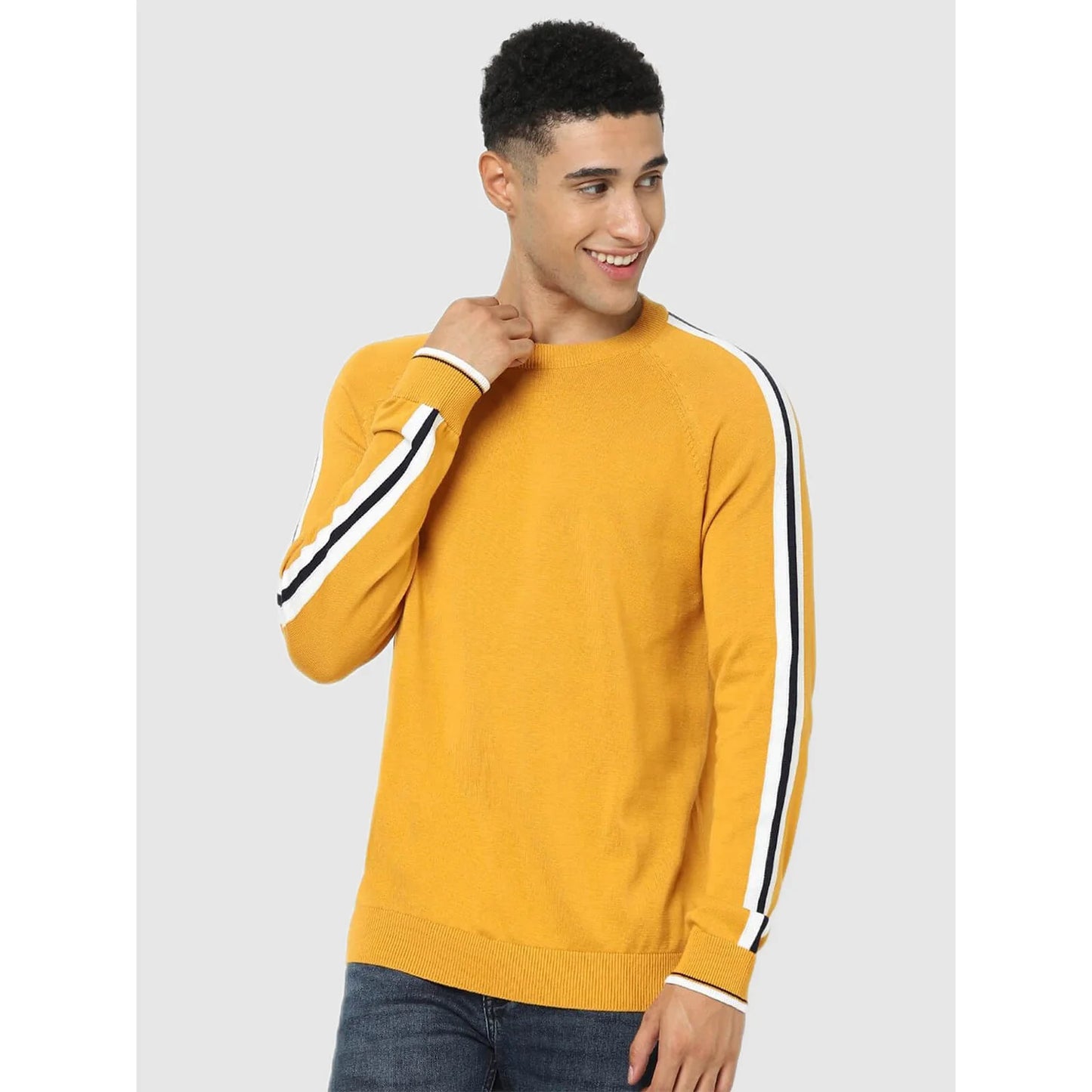 Yellow Solid Cotton Sweater