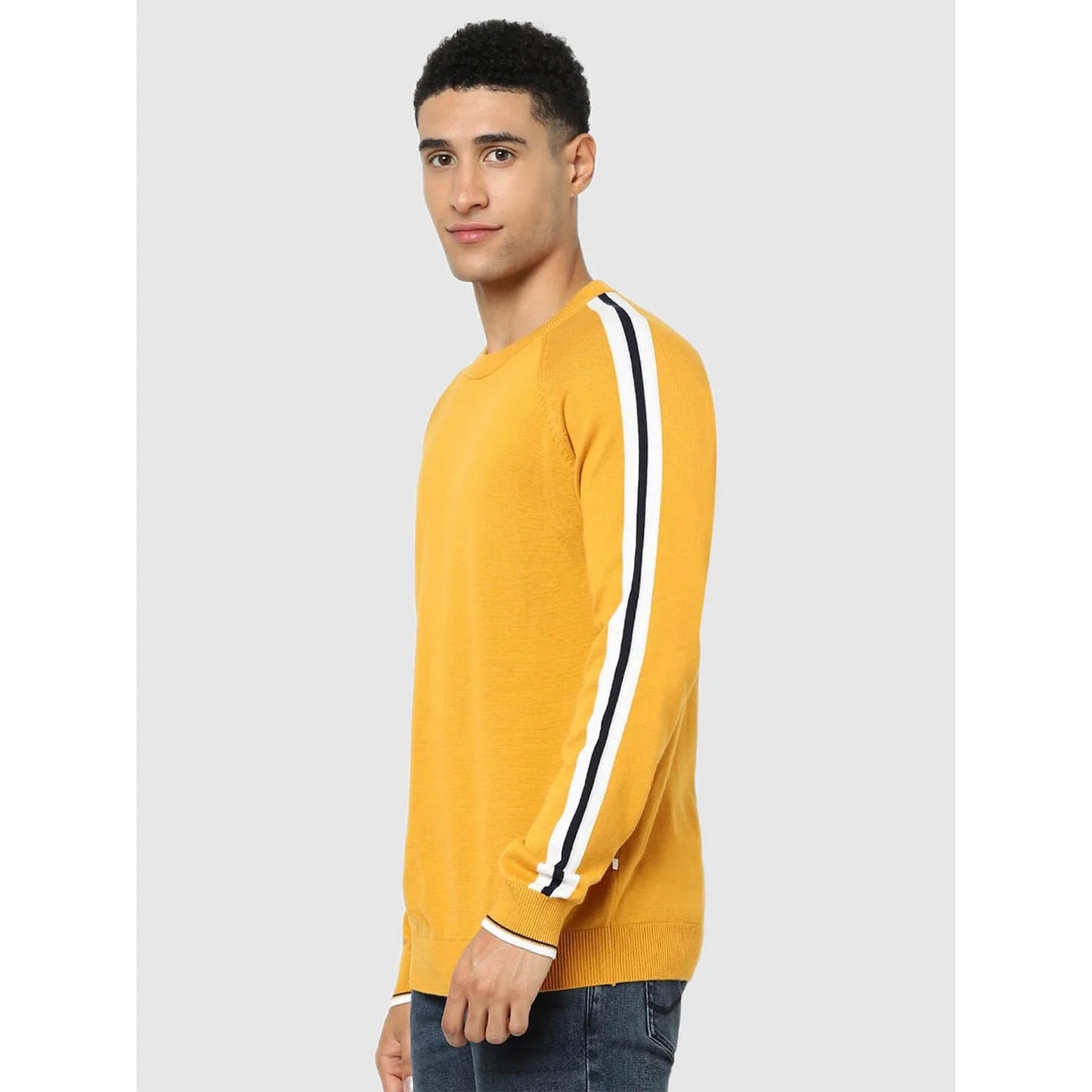 Yellow Solid Cotton Sweater