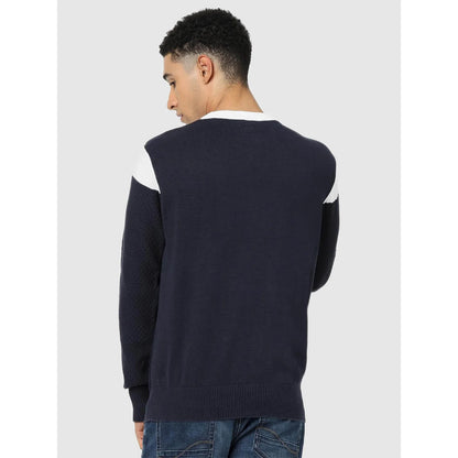 Navy Blue Colourblock Cotton Sweater