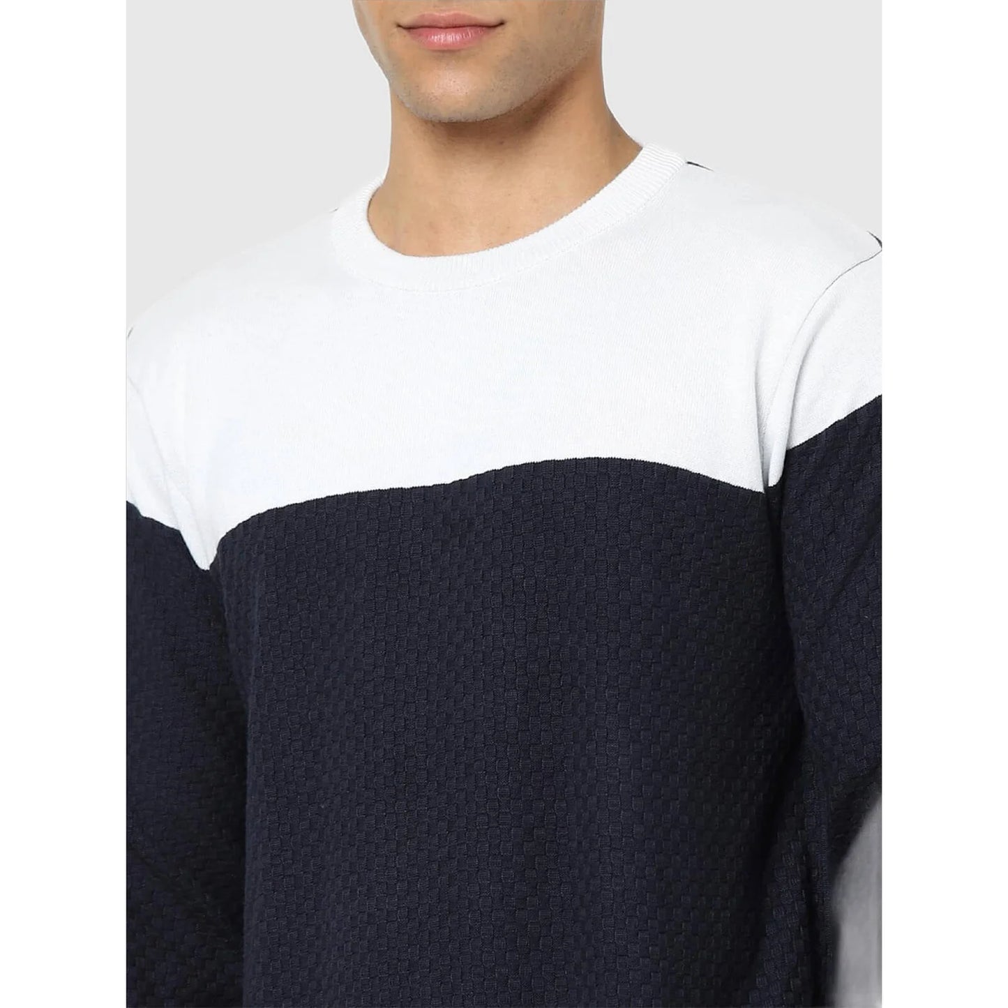 Navy Blue Colourblock Cotton Sweater