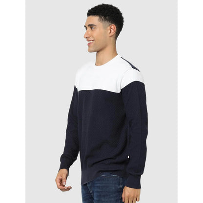 Navy Blue Colourblock Cotton Sweater