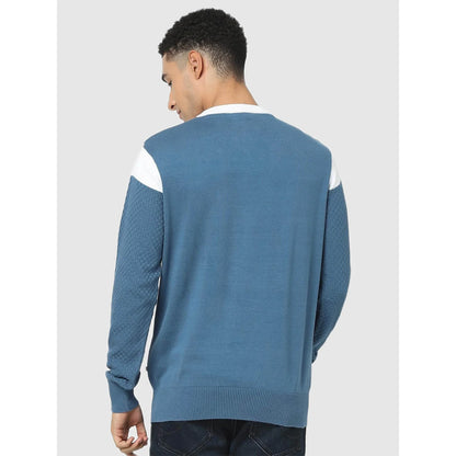 Blue Colourblock Cotton Sweater