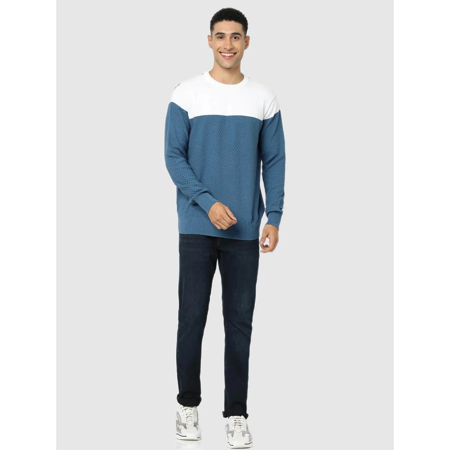 Blue Colourblock Cotton Sweater