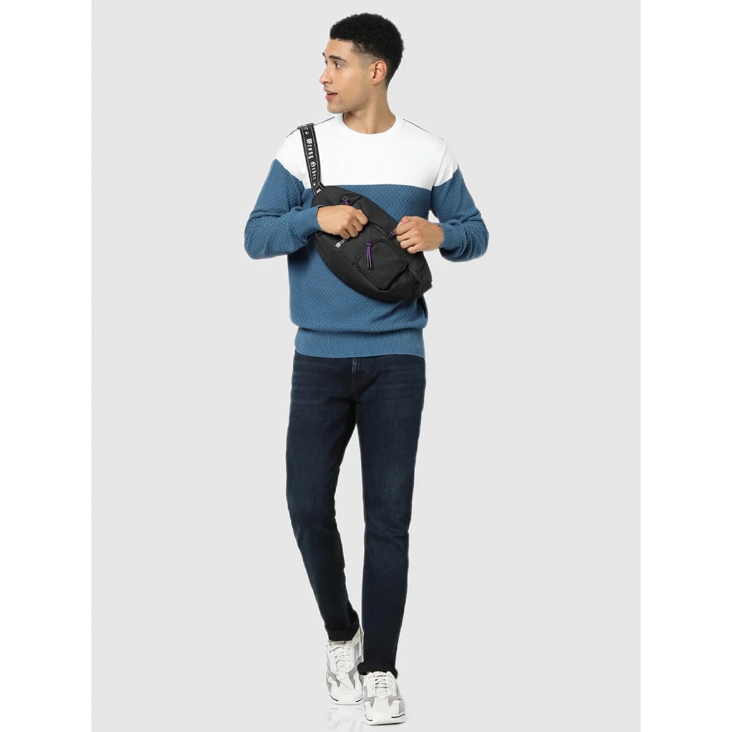 Blue Colourblock Cotton Sweater