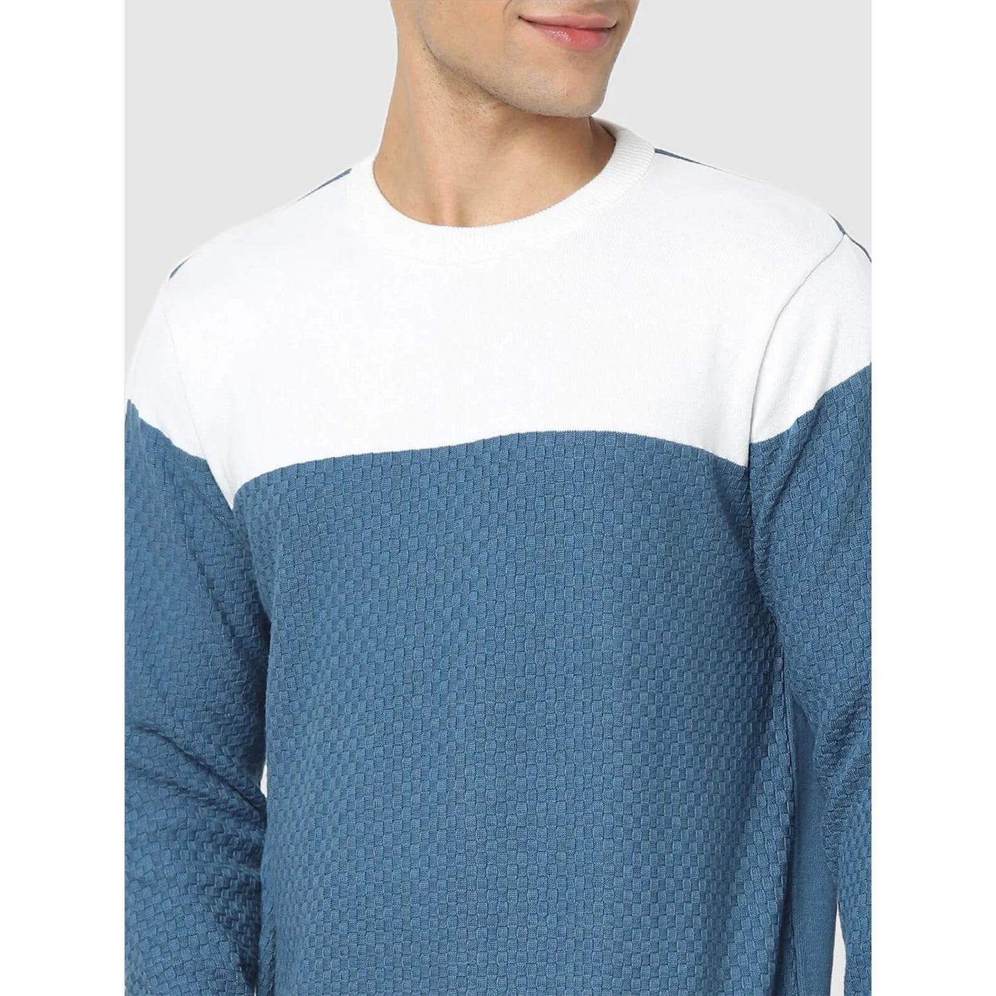 Blue Colourblock Cotton Sweater