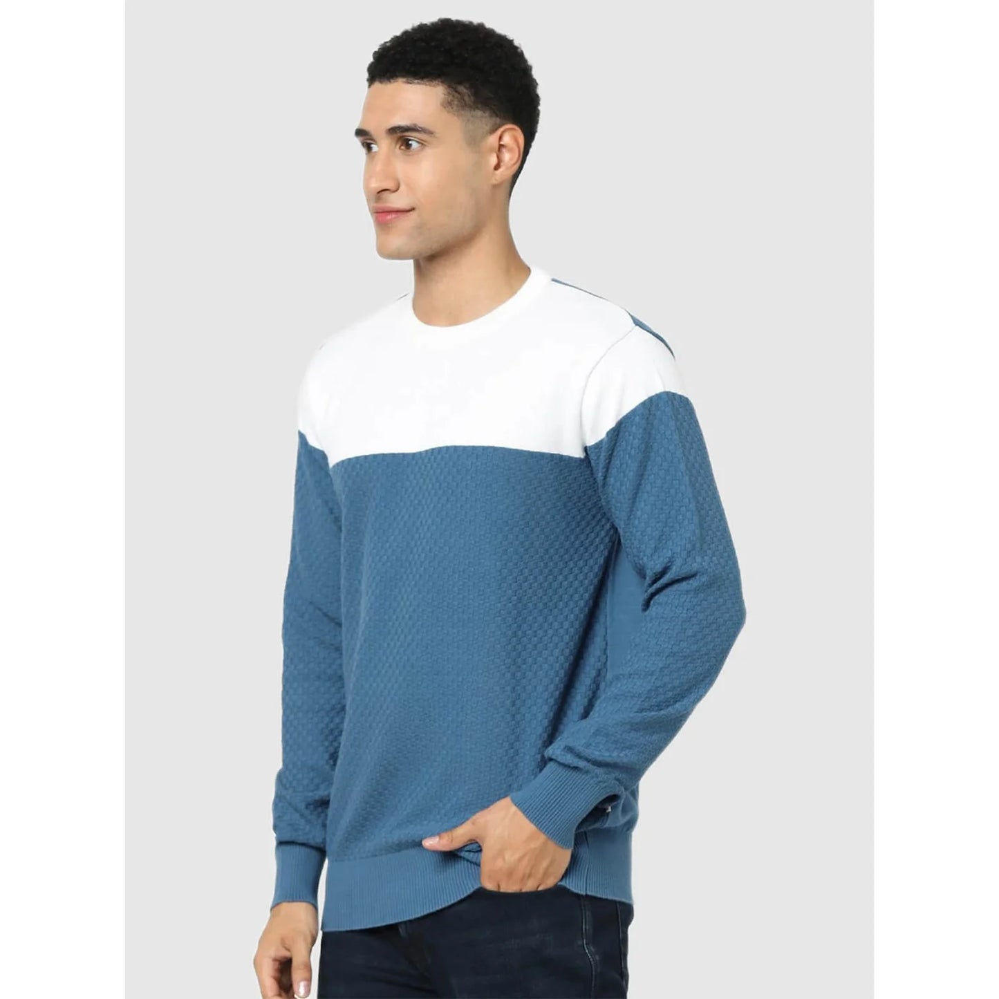 Blue Colourblock Cotton Sweater