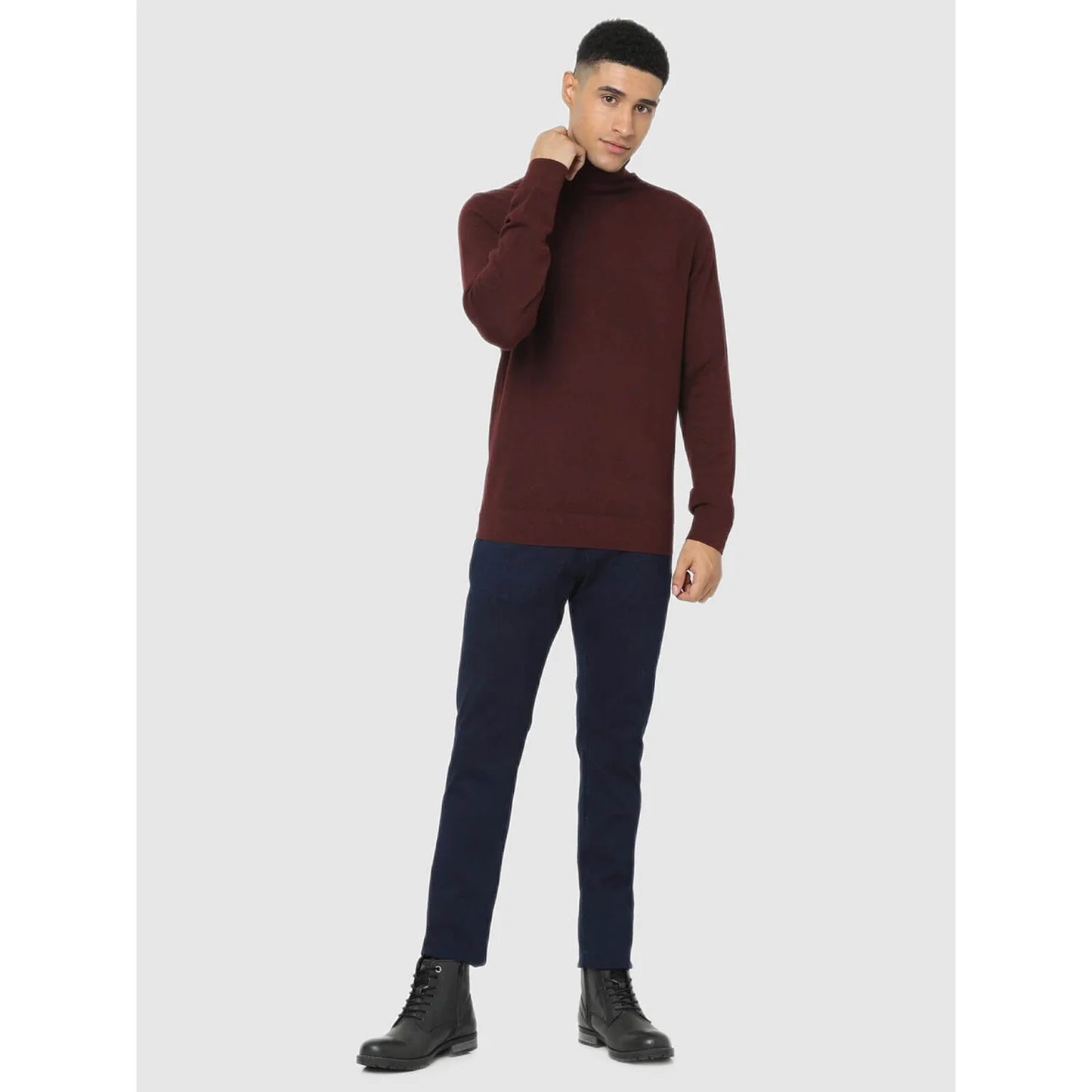 Maroon Solid Cotton Blend Sweater