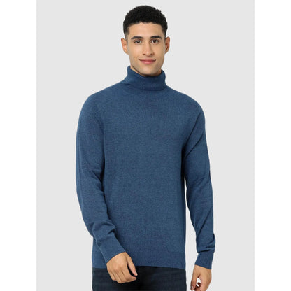 Blue Solid Cotton Blend Sweater