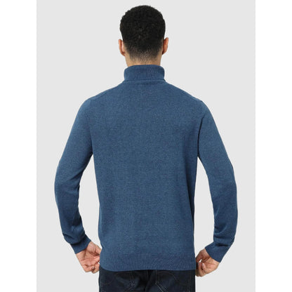 Blue Solid Cotton Blend Sweater