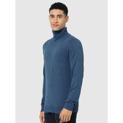 Blue Solid Cotton Blend Sweater