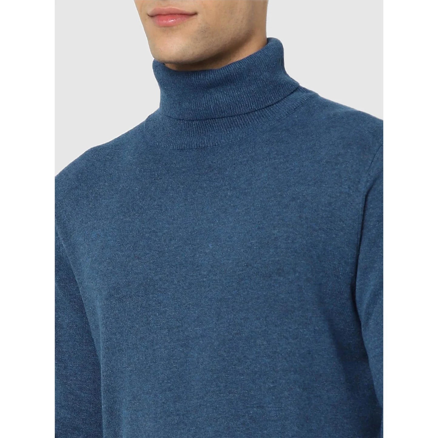 Blue Solid Cotton Blend Sweater