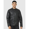 Celio* Solid Regular Fit Faux Leather Black Jacket