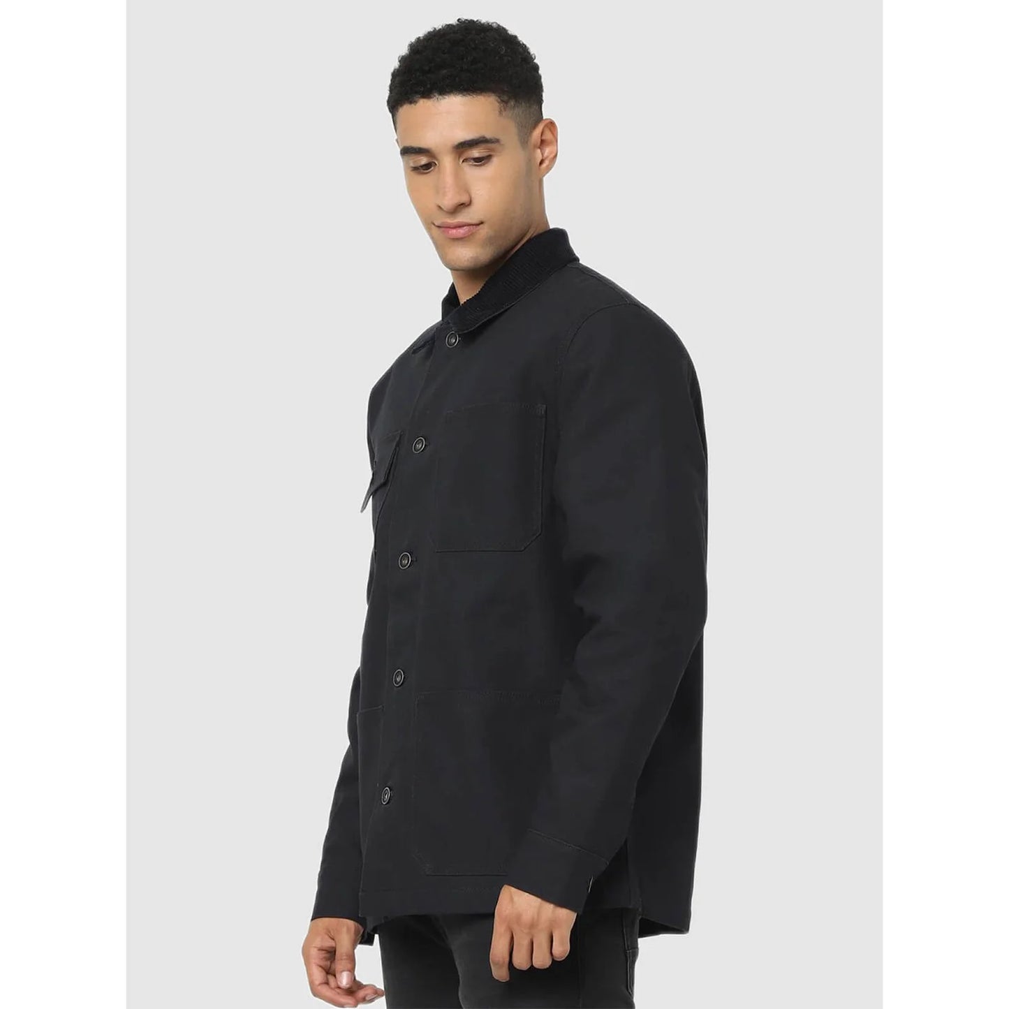 Black Solid Cotton Jacket