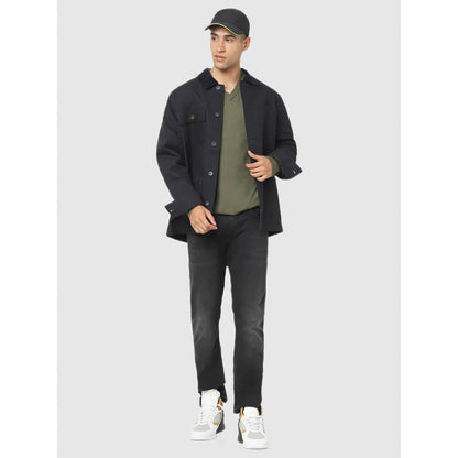 Black Solid Cotton Jacket