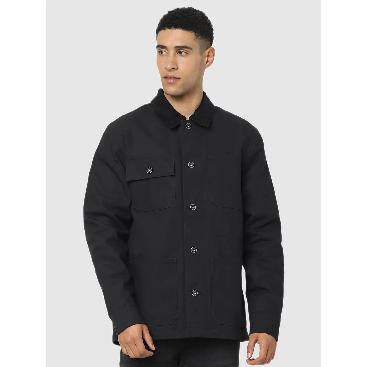 Black Solid Cotton Jacket