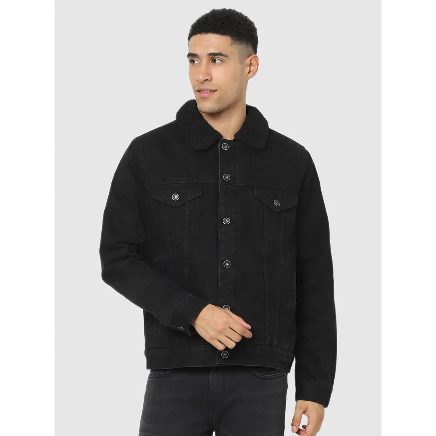 Black Solid Cotton Jacket