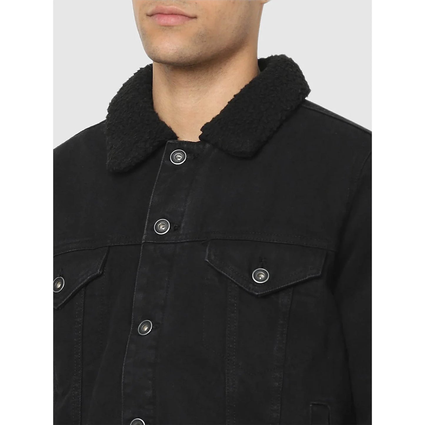 Black Solid Cotton Jacket