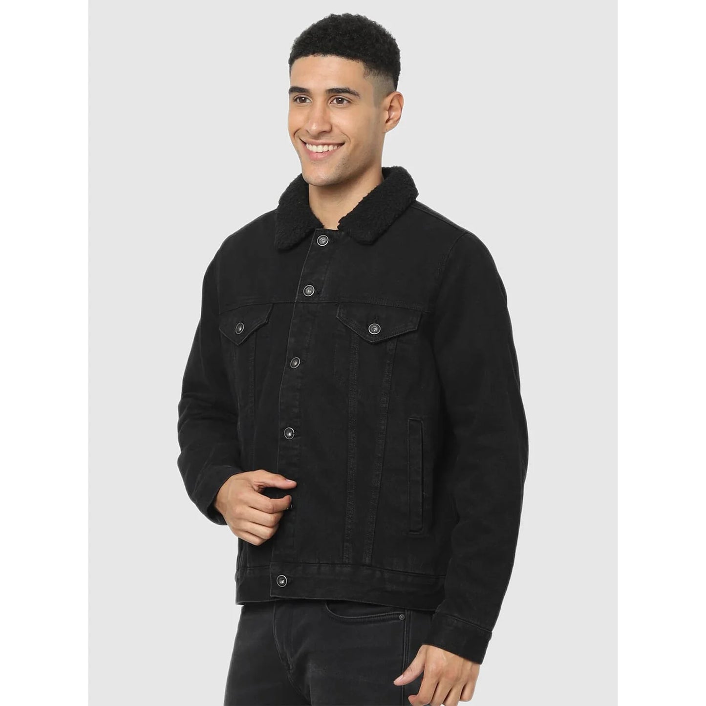 Black Solid Cotton Jacket