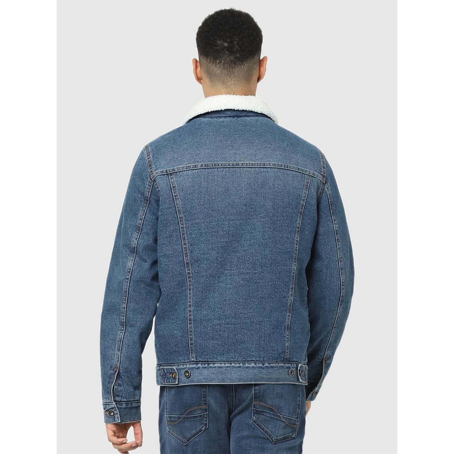 Blue Solid Cotton Jacket