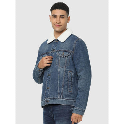 Blue Solid Cotton Jacket