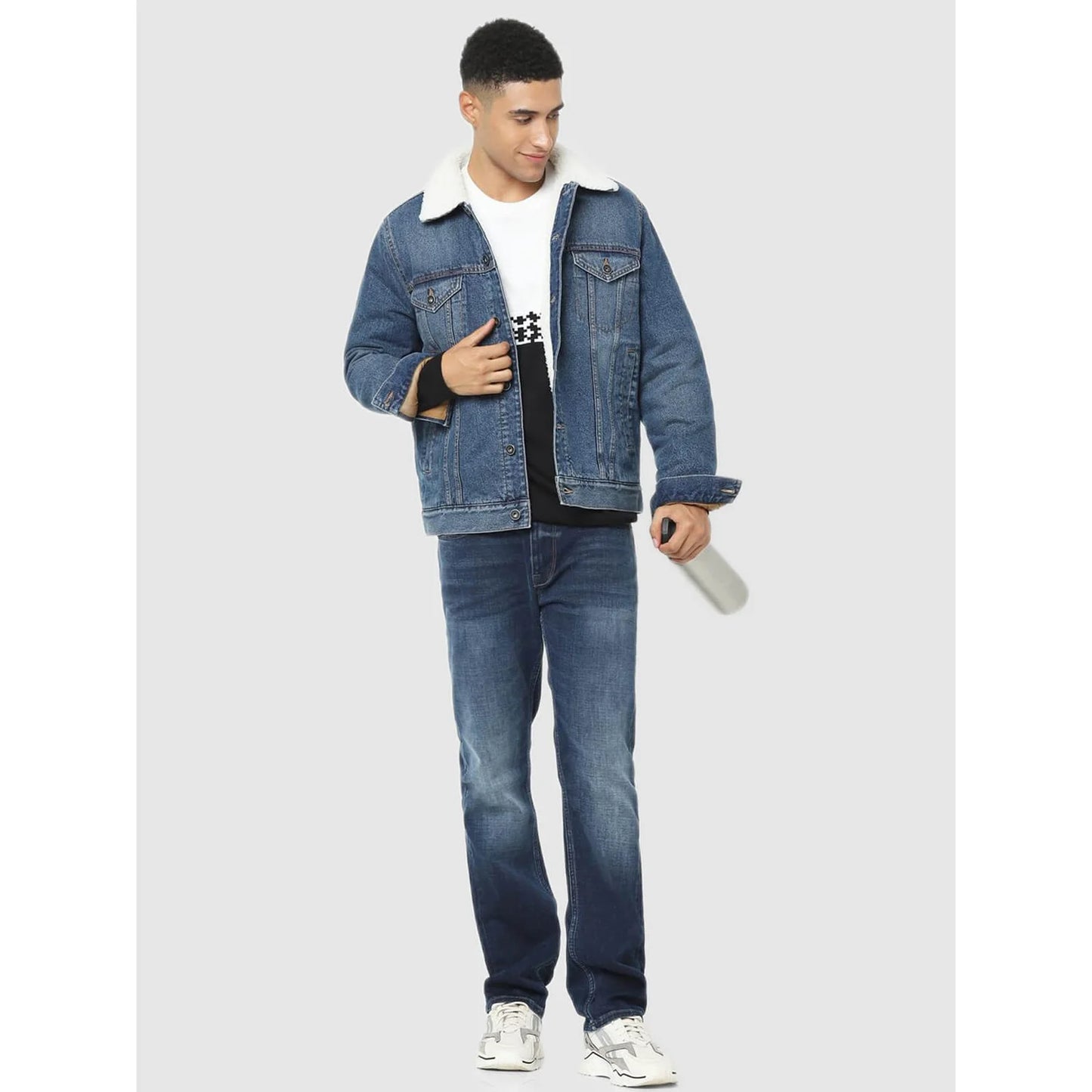 Blue Solid Cotton Jacket