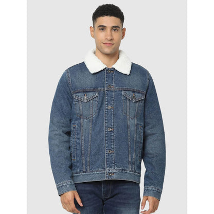 Blue Solid Cotton Jacket