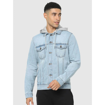 Light Blue Solid Cotton Jacket