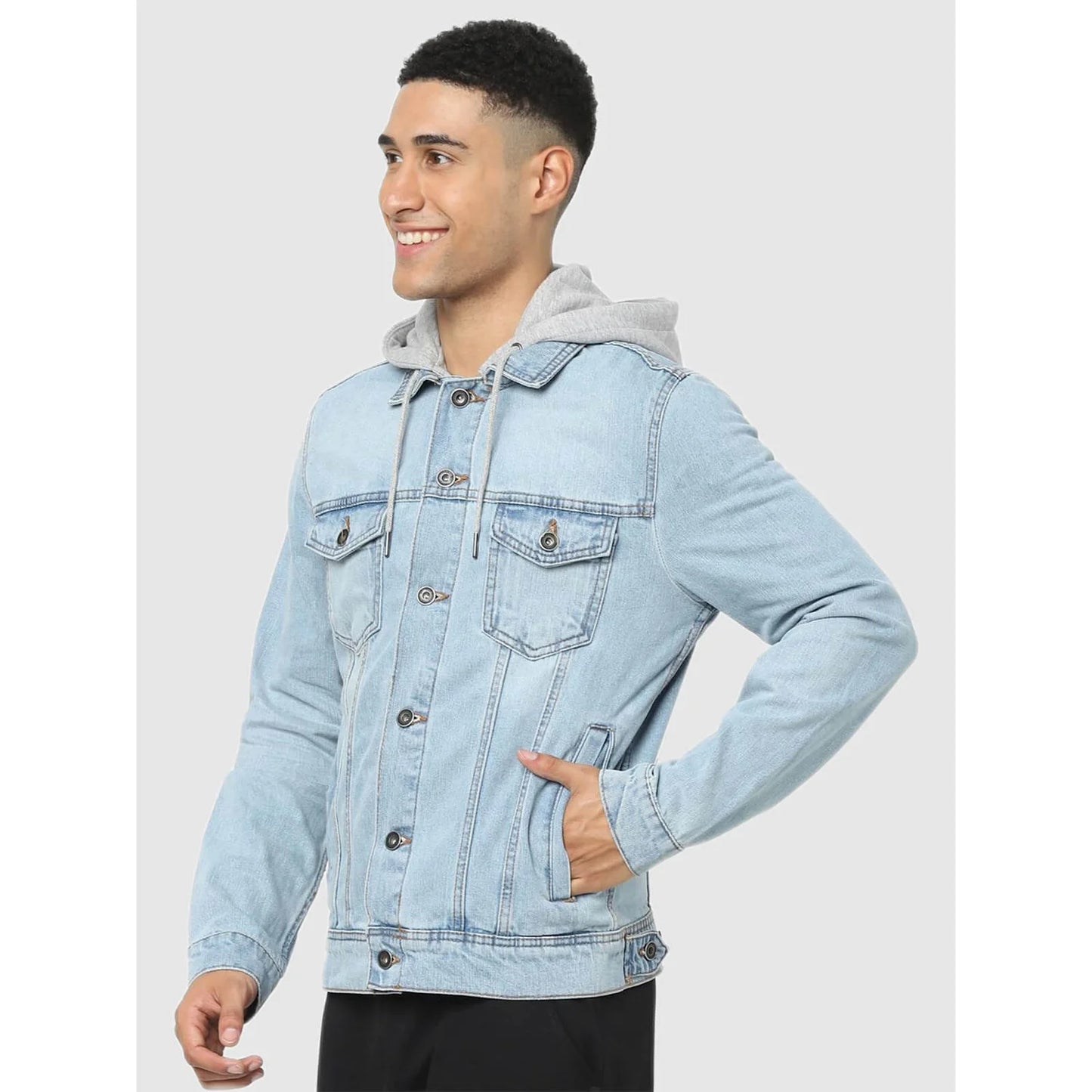 Light Blue Solid Cotton Jacket