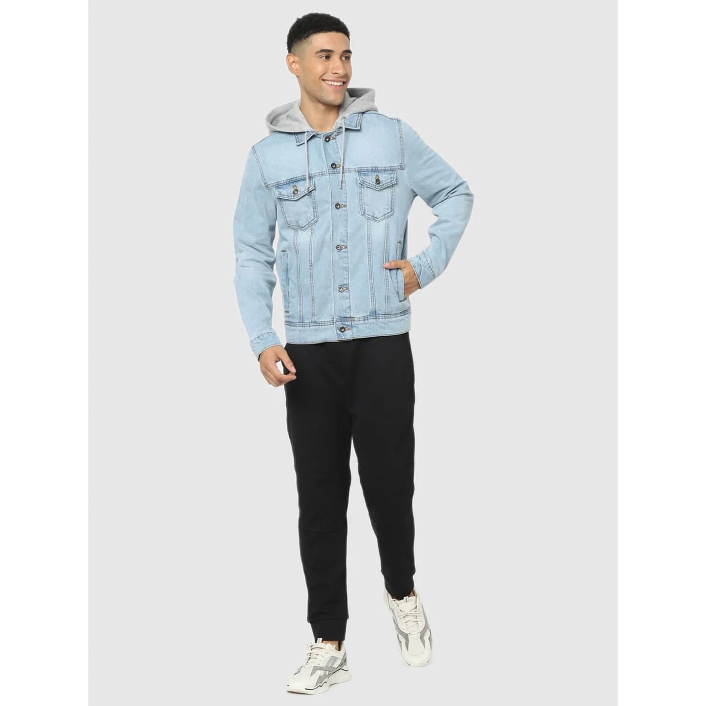 Light Blue Solid Cotton Jacket